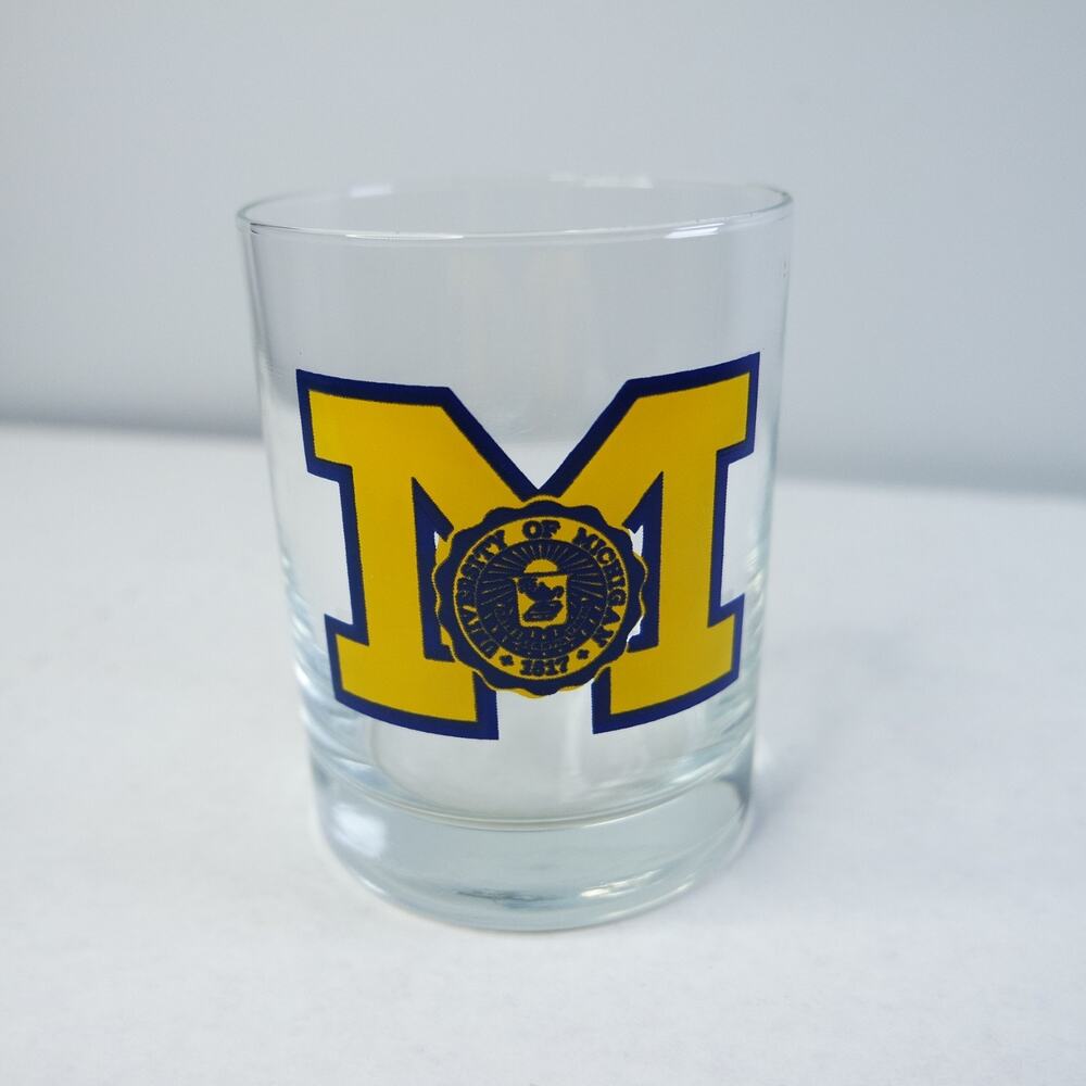 Rare Vintage University of Michigan Whiskey Rocks Glass NCAA 12 Oz Lowball